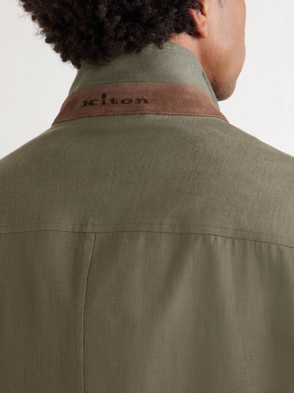 Suede-Trimmed Linen Field Jacket - CU Suede-Trimmed Linen Field Jacket - CU