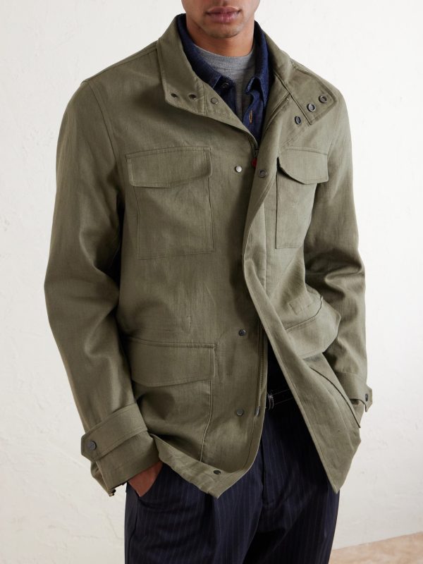 Suede-Trimmed Linen Field Jacket - E1 Suede-Trimmed Linen Field Jacket - E1