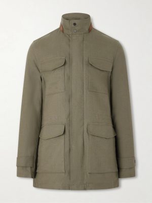 Suede-Trimmed Linen Field Jacket
