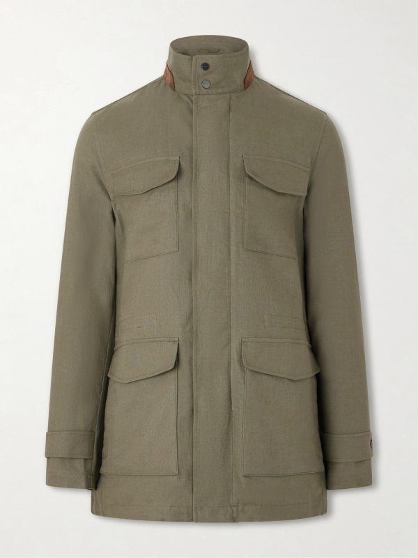 Suede-Trimmed Linen Field Jacket Suede-Trimmed Linen Field Jacket