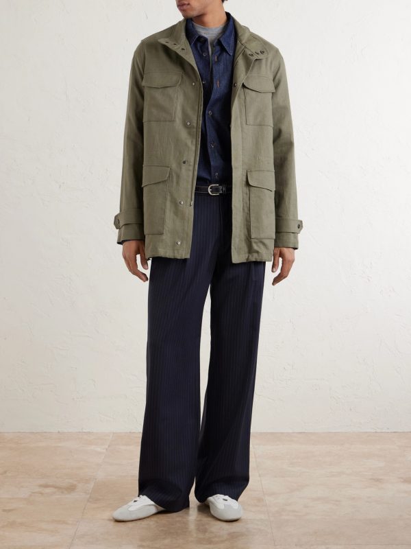 Suede-Trimmed Linen Field Jacket - OU Suede-Trimmed Linen Field Jacket - OU