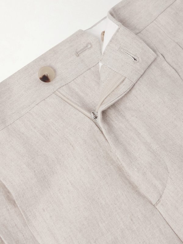 Straight-Leg Pleated Linen Trousers - E1 Straight-Leg Pleated Linen Trousers - E1