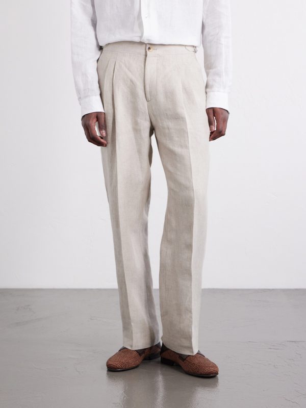 Straight-Leg Pleated Linen Trousers - FR Straight-Leg Pleated Linen Trousers - FR