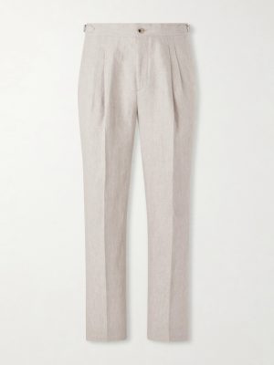 Straight-Leg Pleated Linen Trousers