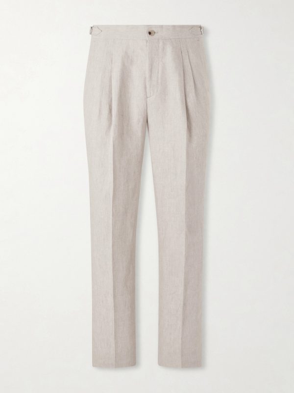 Straight-Leg Pleated Linen Trousers Straight-Leg Pleated Linen Trousers