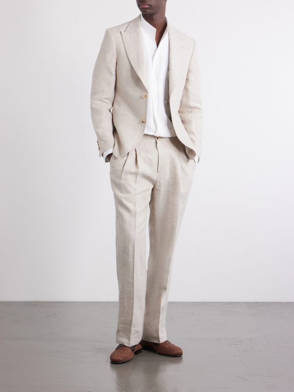 Straight-Leg Pleated Linen Trousers - OU Straight-Leg Pleated Linen Trousers - OU