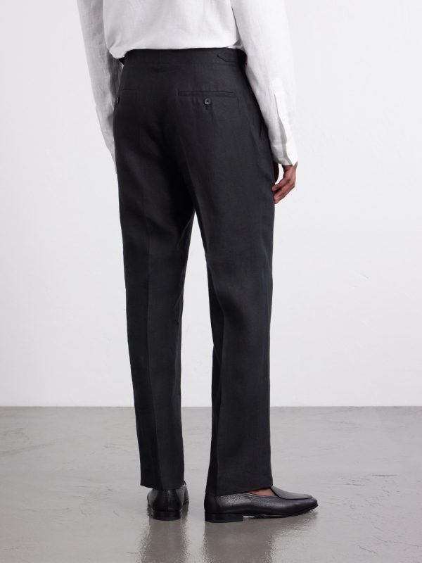 Straight-Leg Pleated Linen Trousers - BK Straight-Leg Pleated Linen Trousers - BK