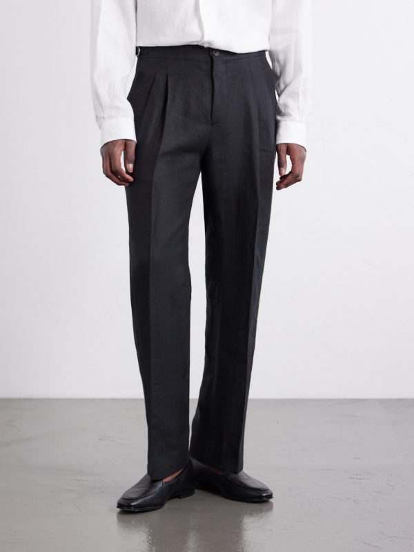 Straight-Leg Pleated Linen Trousers - FR Straight-Leg Pleated Linen Trousers - FR