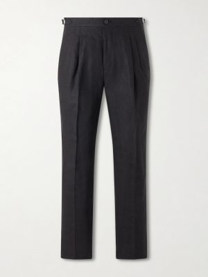 Straight-Leg Pleated Linen Trousers