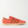 Tobacco Leather-Trimmed Suede Sneakers