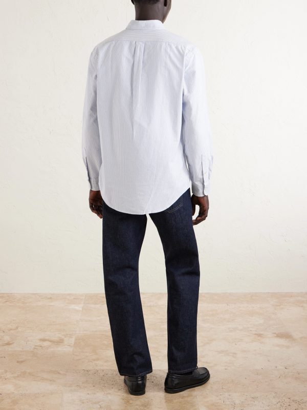 Button-Down Collar Logo-Embroidered Striped Cotton Oxford Shirt - BK Button-Down Collar Logo-Embroidered Striped Cotton Oxford Shirt - BK
