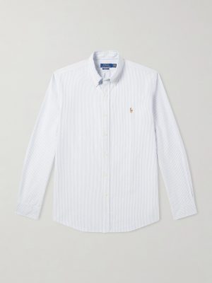 Button-Down Collar Logo-Embroidered Striped Cotton Oxford Shirt