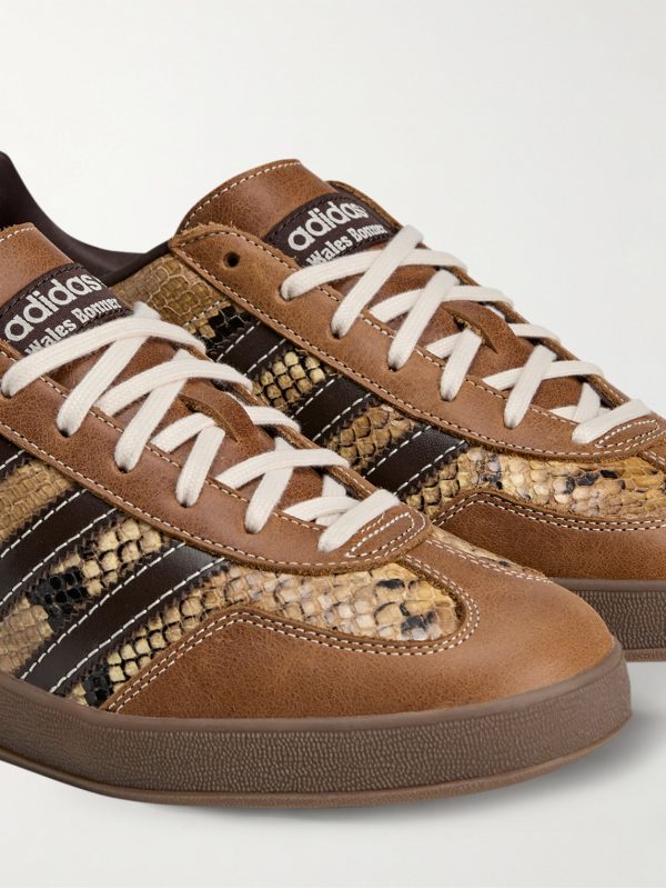 + Wales Bonner Gazelle suede-trimmed snake-effect leather sneakers - CU + Wales Bonner Gazelle suede-trimmed snake-effect leather sneakers - CU