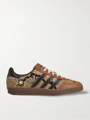 + Wales Bonner Gazelle suede-trimmed snake-effect leather sneakers + Wales Bonner Gazelle suede-trimmed snake-effect leather sneakers