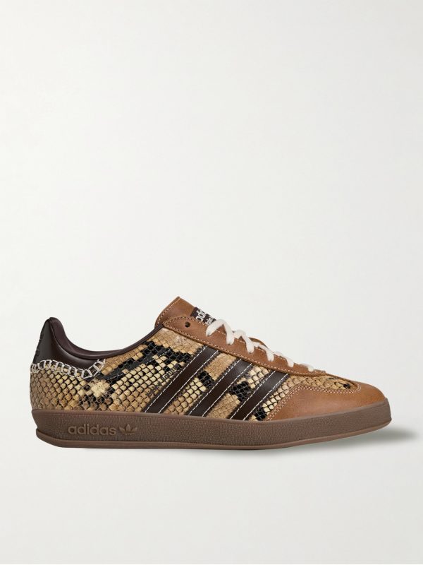 + Wales Bonner Gazelle suede-trimmed snake-effect leather sneakers + Wales Bonner Gazelle suede-trimmed snake-effect leather sneakers