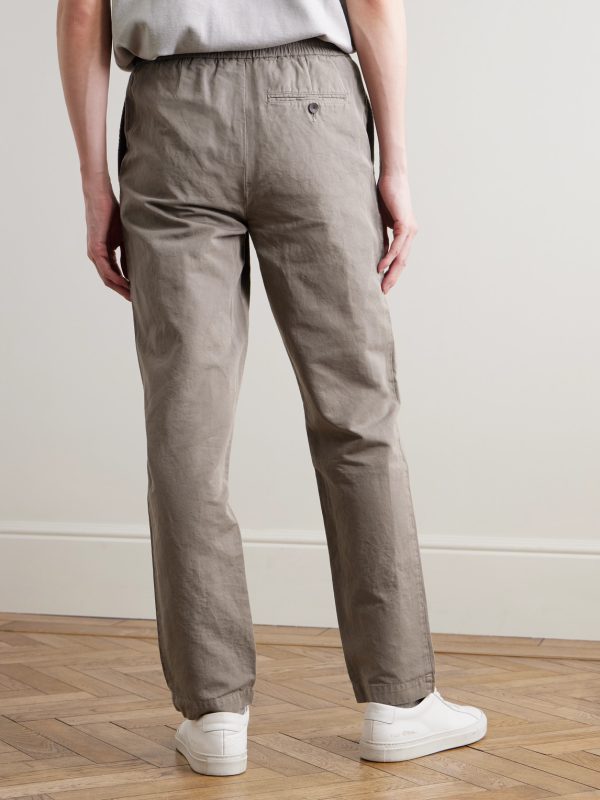 Straight-Leg Cotton and Linen-Blend Twill Drawstring Trousers - BK