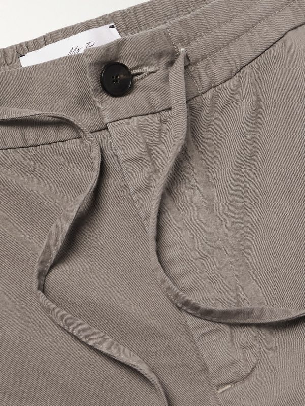 Straight-Leg Cotton and Linen-Blend Twill Drawstring Trousers - E1