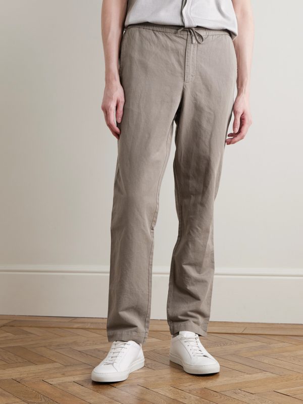 Straight-Leg Cotton and Linen-Blend Twill Drawstring Trousers - FR
