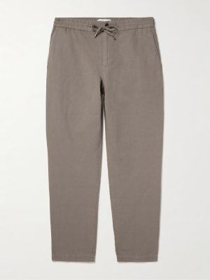 Straight-Leg Cotton and Linen-Blend Twill Drawstring Trousers