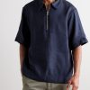 Bruno 1808 LENZING™ ECOVERO™ and Linen-Blend Half-Zip Polo Shirt - FR Bruno 1808 LENZING™ ECOVERO™ and Linen-Blend Half-Zip Polo Shirt - FR