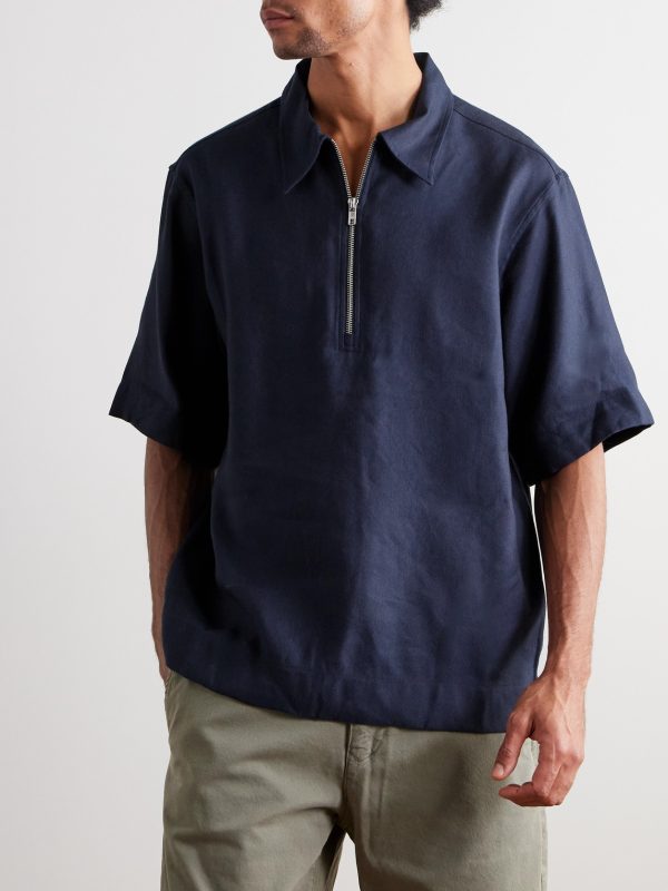 Bruno 1808 LENZING™ ECOVERO™ and Linen-Blend Half-Zip Polo Shirt - FR Bruno 1808 LENZING™ ECOVERO™ and Linen-Blend Half-Zip Polo Shirt - FR
