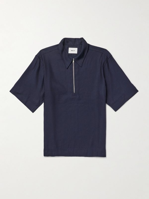 Bruno 1808 LENZING™ ECOVERO™ and Linen-Blend Half-Zip Polo Shirt Bruno 1808 LENZING™ ECOVERO™ and Linen-Blend Half-Zip Polo Shirt