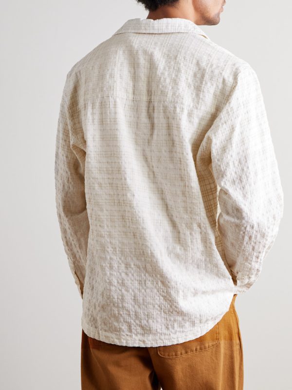 Ben 50041 Camp-Collar Embroidered Checked Organic Cotton-Blend Shirt - BK Ben 50041 Camp-Collar Embroidered Checked Organic Cotton-Blend Shirt - BK