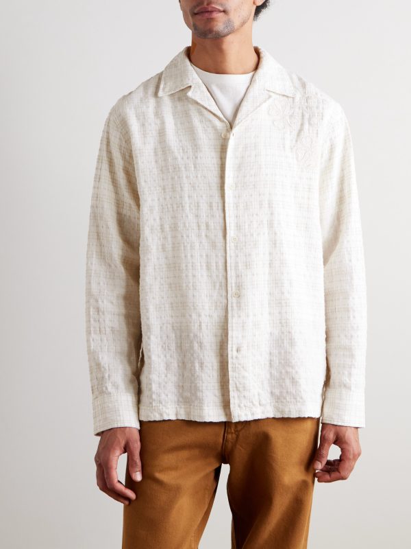Ben 50041 Camp-Collar Embroidered Checked Organic Cotton-Blend Shirt - FR Ben 50041 Camp-Collar Embroidered Checked Organic Cotton-Blend Shirt - FR