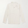 Ben 50041 Camp-Collar Embroidered Checked Organic Cotton-Blend Shirt Ben 50041 Camp-Collar Embroidered Checked Organic Cotton-Blend Shirt