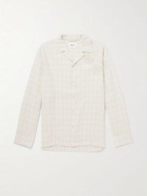 Ben 50041 Camp-Collar Embroidered Checked Organic Cotton-Blend Shirt Ben 50041 Camp-Collar Embroidered Checked Organic Cotton-Blend Shirt