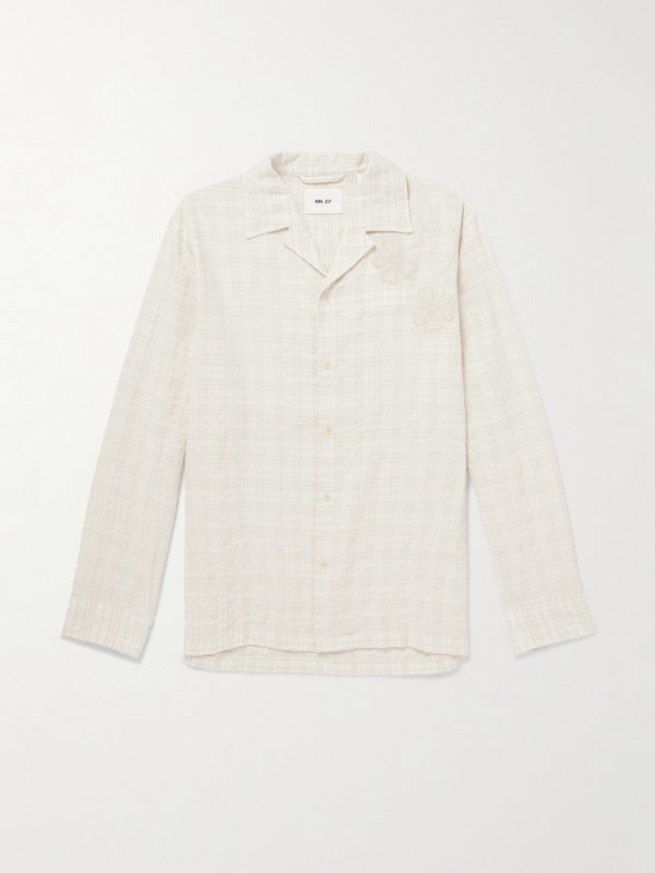 Ben 50041 Camp-Collar Embroidered Checked Organic Cotton-Blend Shirt Ben 50041 Camp-Collar Embroidered Checked Organic Cotton-Blend Shirt