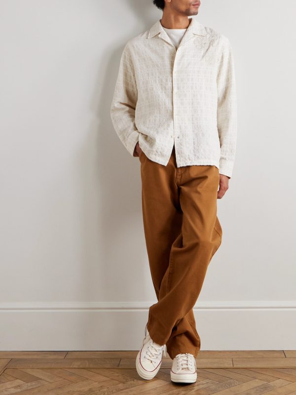 Ben 50041 Camp-Collar Embroidered Checked Organic Cotton-Blend Shirt - OU Ben 50041 Camp-Collar Embroidered Checked Organic Cotton-Blend Shirt - OU