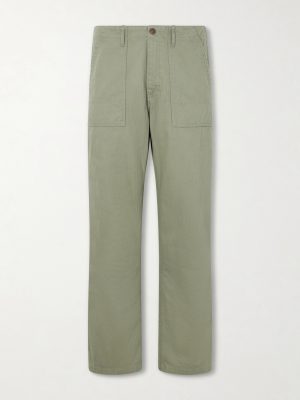 Straight-Leg Herringbone Cotton Trousers