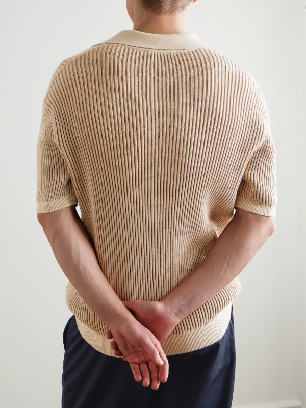 Rino Ribbed-Knit Cotton-Blend Polo Shirt - BK Rino Ribbed-Knit Cotton-Blend Polo Shirt - BK