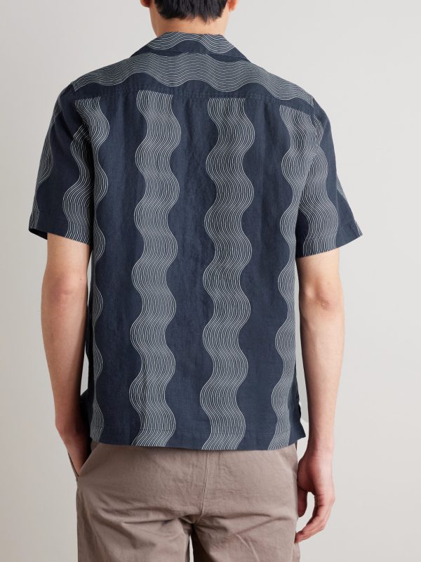 Roberto Camp-Collar Striped Linen Shirt - BK Roberto Camp-Collar Striped Linen Shirt - BK