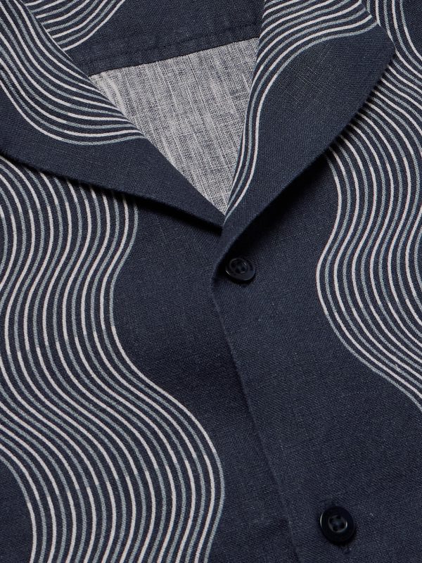 Roberto Camp-Collar Striped Linen Shirt - CU Roberto Camp-Collar Striped Linen Shirt - CU