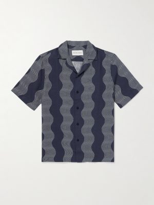Roberto Camp-Collar Striped Linen Shirt Roberto Camp-Collar Striped Linen Shirt