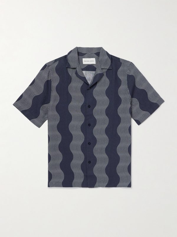 Roberto Camp-Collar Striped Linen Shirt Roberto Camp-Collar Striped Linen Shirt