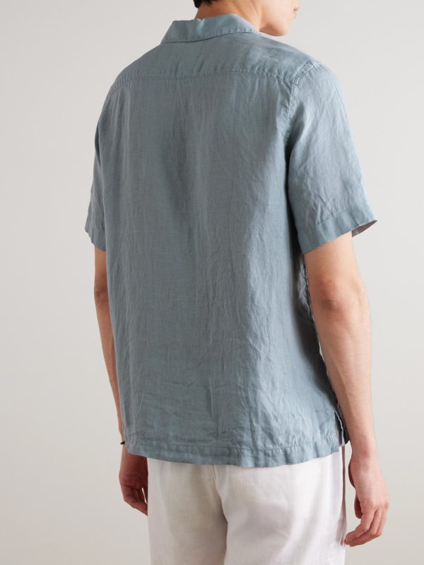 Angelo Camp-Collar Linen Shirt - BK Angelo Camp-Collar Linen Shirt - BK