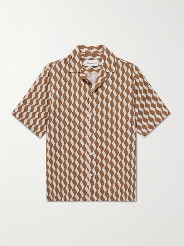 Roberto Camp-Collar Printed Linen Shirt