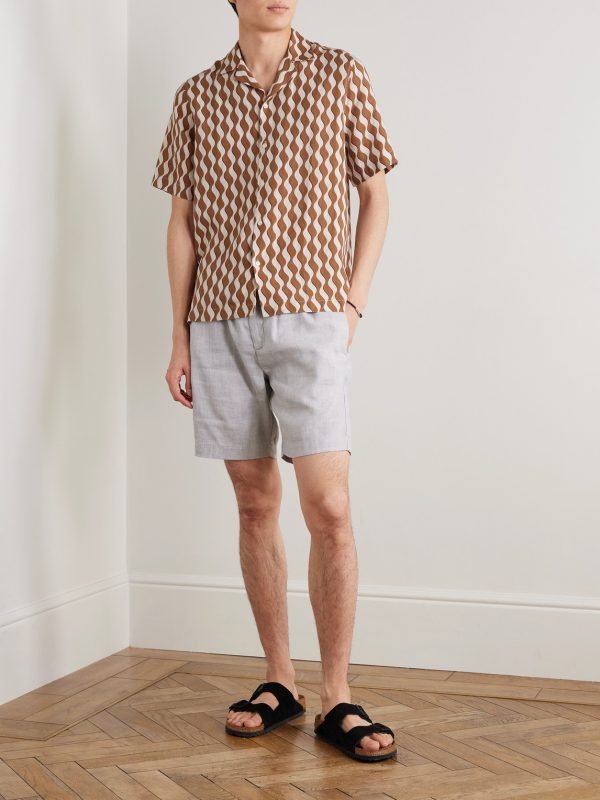 Roberto Camp-Collar Printed Linen Shirt - OU