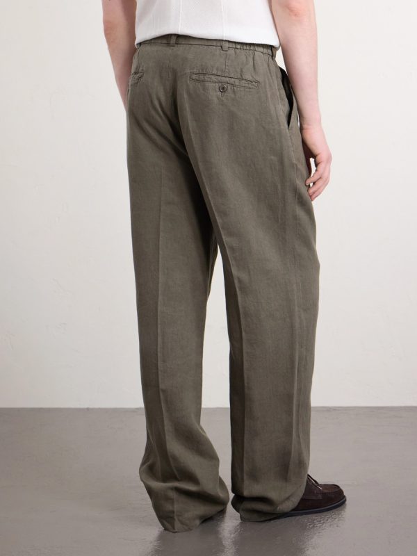 Straight-Leg Pleated Linen Trousers - BK Straight-Leg Pleated Linen Trousers - BK