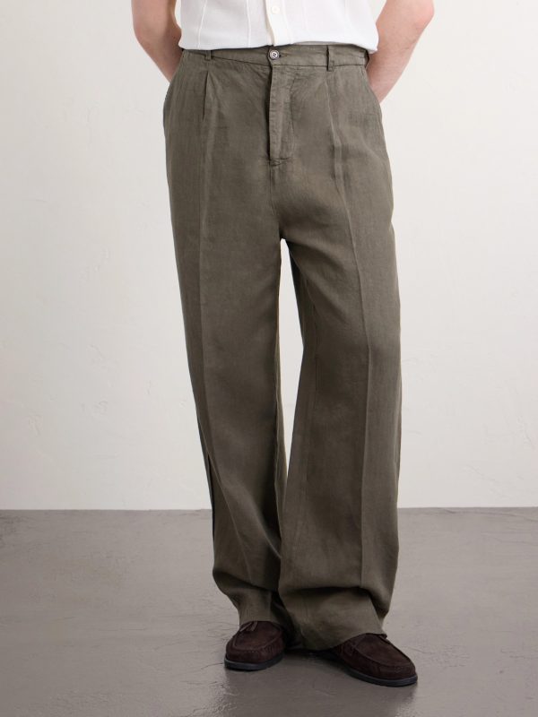 Straight-Leg Pleated Linen Trousers - FR Straight-Leg Pleated Linen Trousers - FR