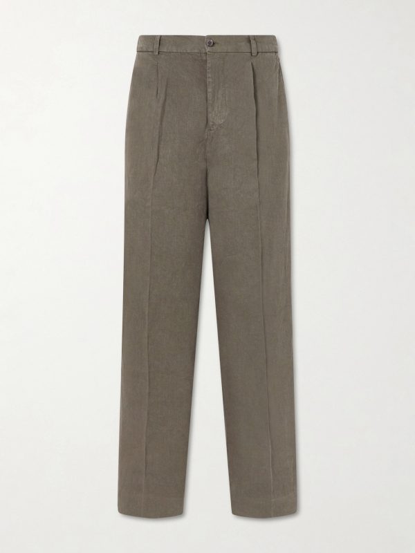 Straight-Leg Pleated Linen Trousers Straight-Leg Pleated Linen Trousers