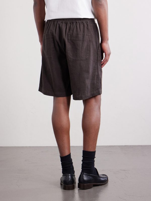 Straight-Leg Linen Drawstring Shorts - BK Straight-Leg Linen Drawstring Shorts - BK