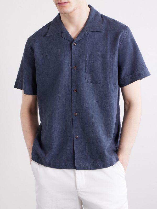 Convertible-collar Linen and Cotton-Blend Shirt - FR