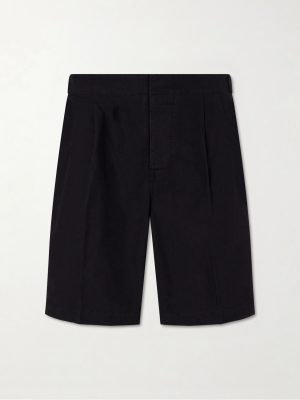 Safari Straight-Leg Pleated Cotton-Poplin Shorts