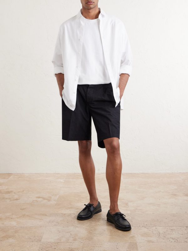 Safari Straight-Leg Pleated Cotton-Poplin Shorts - OU Safari Straight-Leg Pleated Cotton-Poplin Shorts - OU