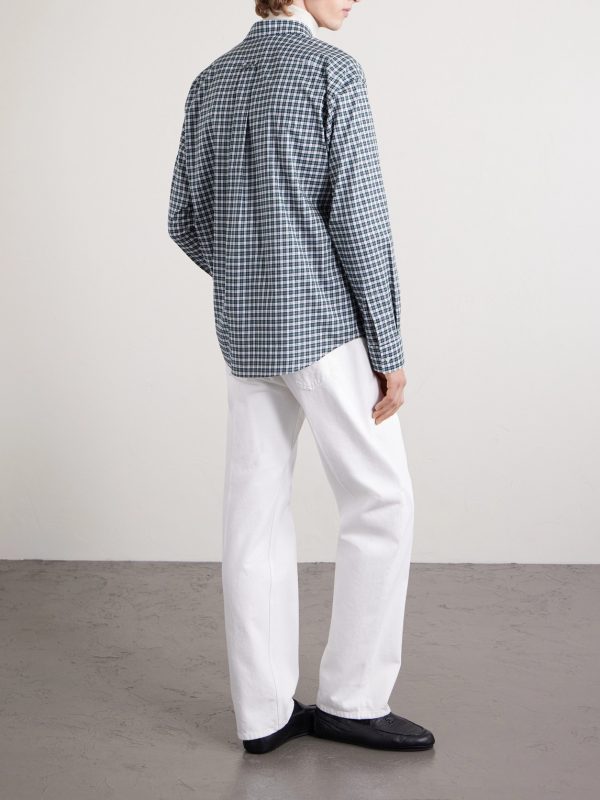 Logo-Embroidered Checked Cotton-Poplin Shirt - BK Logo-Embroidered Checked Cotton-Poplin Shirt - BK