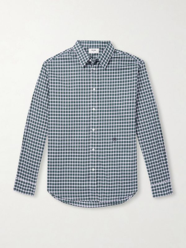 Logo-Embroidered Checked Cotton-Poplin Shirt Logo-Embroidered Checked Cotton-Poplin Shirt